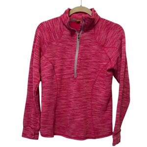 Cabelas Womens Pink Marled Fleece Quarter Zip Pullover Long Sleeve Shirt Size L